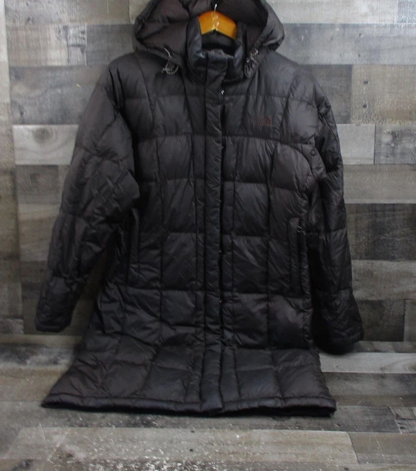 Chaqueta acolchada The North Face para mujer mediana marrón larga con capucha 600 relleno abrigo parka Foto 2 de 4