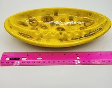 Vintage MCM Oval Ceramic Ashtray Drip Glaze Yellow Brown 1950's 1960's