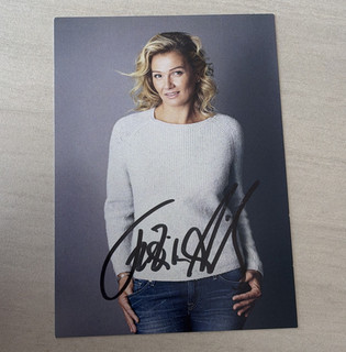 Franziska van Almsick Original handsignierte Autogrammkarte Foto SCHWIMMERIN