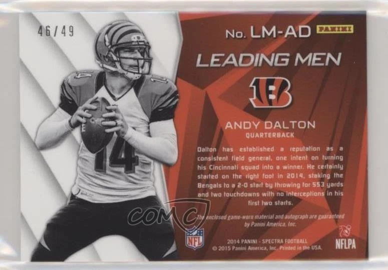 2014 Panini Spectra Leading Men Materials Signatures /49 Andy Dalton #LM-AD Auto - Image 2 of 2