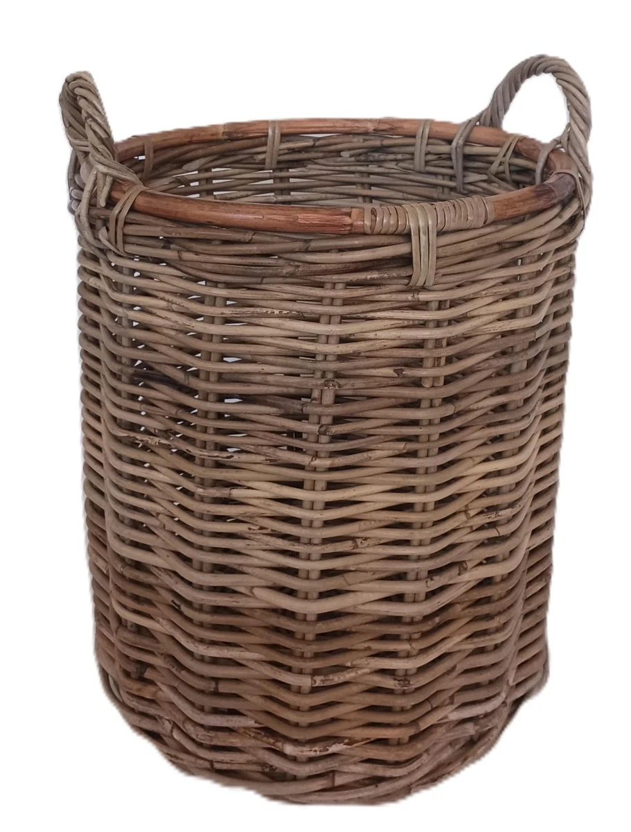 Cesto Porta Legna In Vimini Naturale Con Rivestimento In Iuta | Cesta Per Camino, Lunghezza 70 Cm, Artigianale Polacco