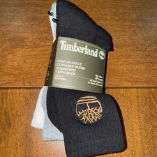 Timberland Performance Coolmax Blend Cushioned Crew Socks  - Large - 3 Pairs