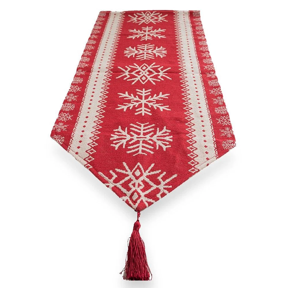 Snowflakes on Red Pattern Tablecloth Holiday Runner 76.5 Inches - Image 3 of 4