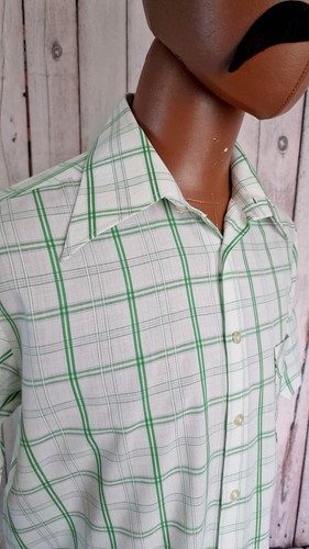 Goldress Vintage Dagger Collar Shirt -Large- White/Green Check 1970s Mod CV33 - Picture 3 of 10