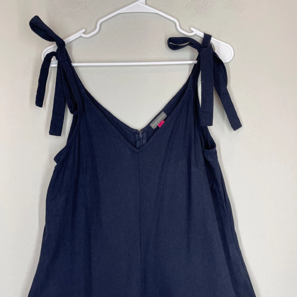 Женский комбинезон Vince Camuto из льняной смеси с карманами укороченный темно-синий без рукавов - Изображение 2 из 4