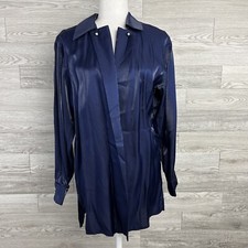 NWOT Selina Vintage Sheen Navy Open Collar Dress Blouse Sz 6 US Made In Canada