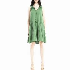 Naif NWT Sage Green Tassel V-Neck Sleeveless Tiered Knee Length Dress Size L