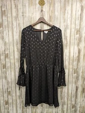 Charming Charlie Black Shimmer Dress Bell Tie Sleeves Witchy Whimsigoth Large 