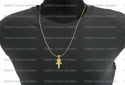 14K Gelbgold Taufkreuz religiös Charm Anhänger Figarokette Herren Damen - Bild 1 von 6