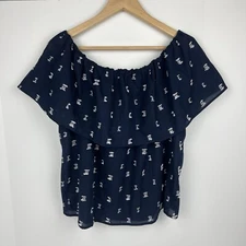 NWT Loft Navy Blue Blouse Size Large 100% Cotton
