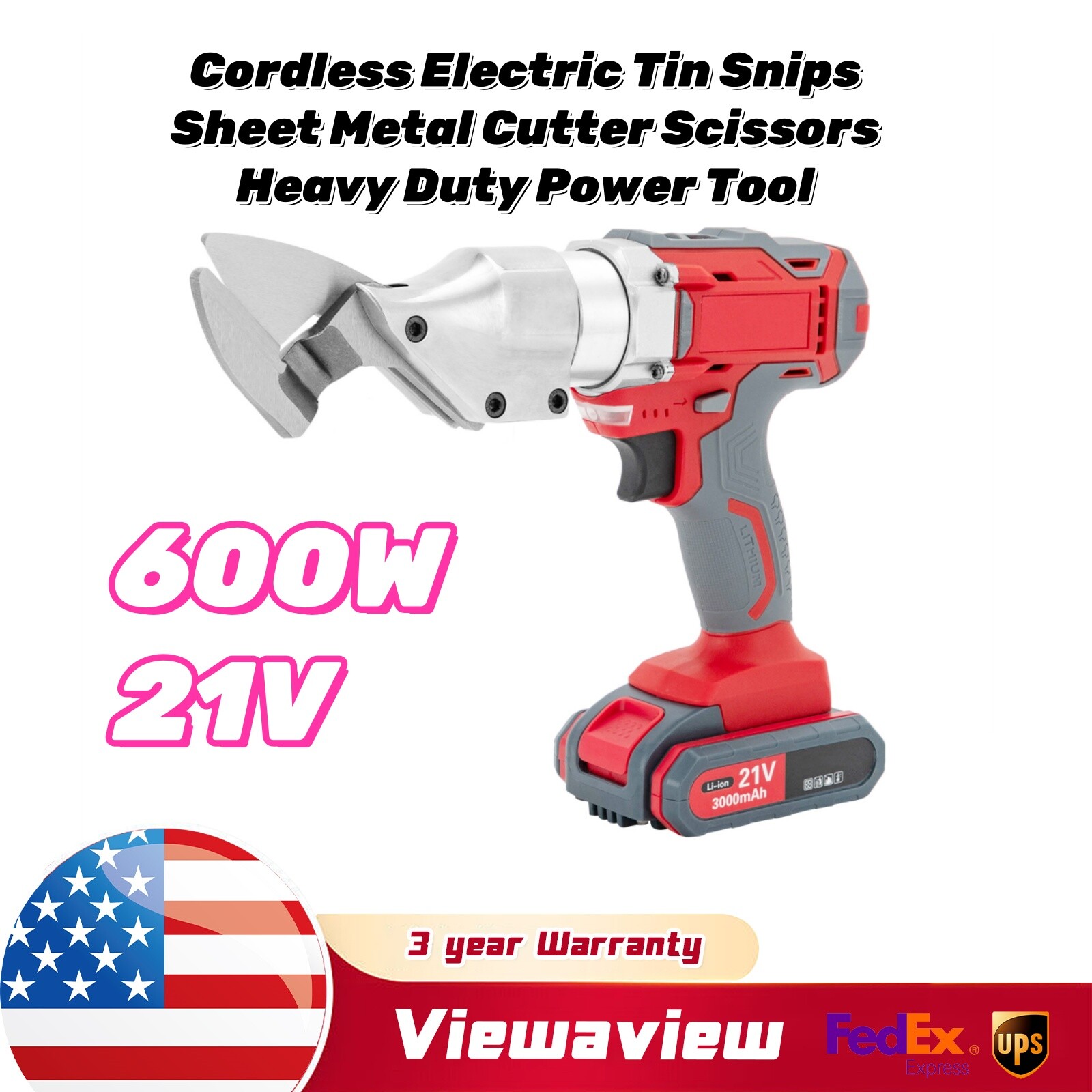 21V Cordless Electric Tin Snips Sheet Metal Cutter Scissor Heavy Duty Power Tool