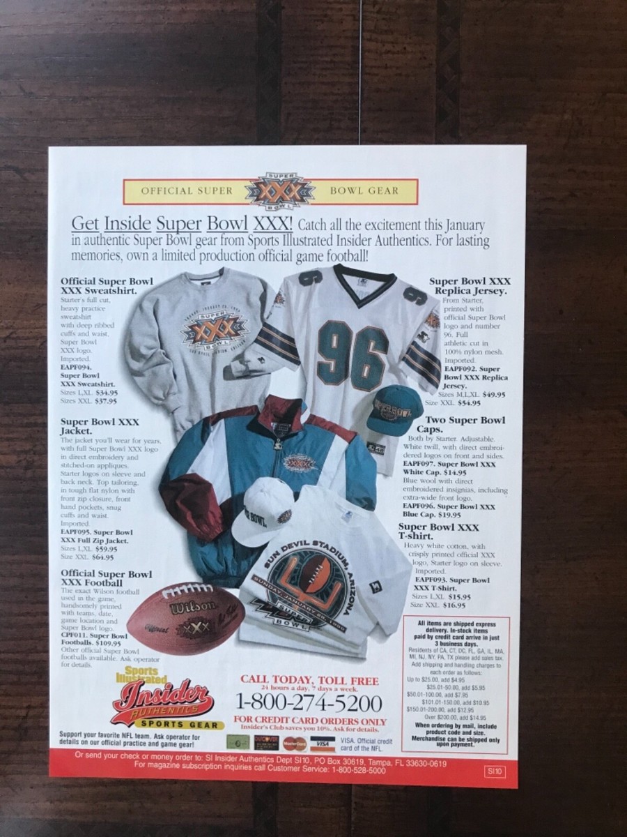 1996 original print ad Insider Authentics Sports Gear Super Bowl XXX