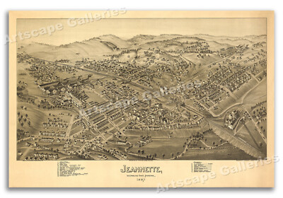 Jeannette Pennsylvania 1897 Historic Panoramic Town Map - 20x30