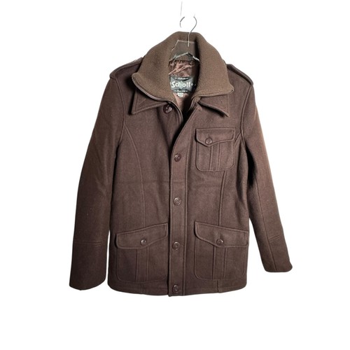 SCHOTT Hombre Chaqueta de Lana Abrigo Talla Grande Marrón Bolsillos Carga - Imagen 2 de 8
