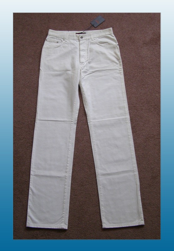 NEW Les Copains Italy White Cotton Pants Tall sz 6-8 Long Jeans Button Crotch