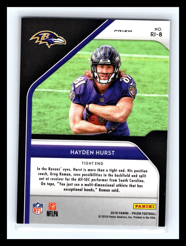 🏈 HAYDEN HURST 2018 PRIZM ROOKIE INTRODUCTIONS SILVER HOLO RC # RI-8 - Image 2 of 2