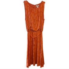 Loft Coral tropical Leaf Print Dress