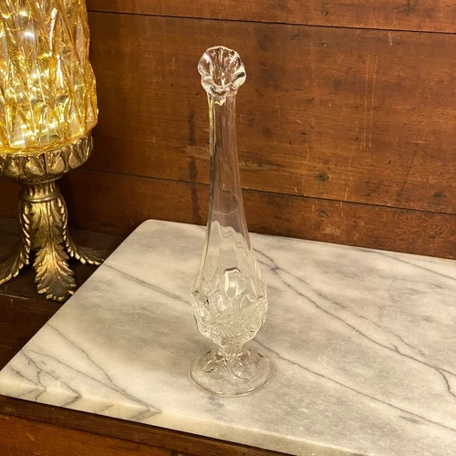 Vintage Fenton Strawberries 10.5" Footed Vase Clear Swung Glass Ruffled Embossed