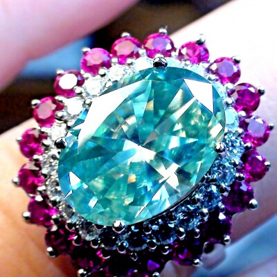 GROSS! 4,20 ct FARBWECHSEL SEHR FEUER MOISSANIT DIAMANT 925 SILBER RING.S-E 7,0