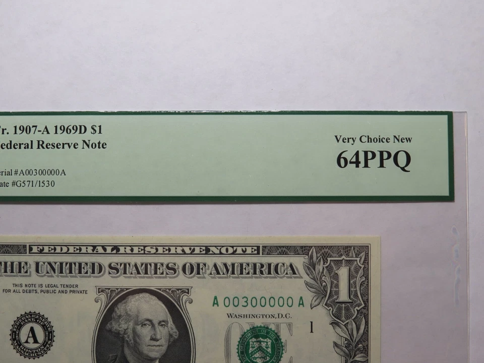 $1 1969 Fancy Near Solid Serial Number Federal Reserve Bank Note Bill #00300000 - Image 3 of 4