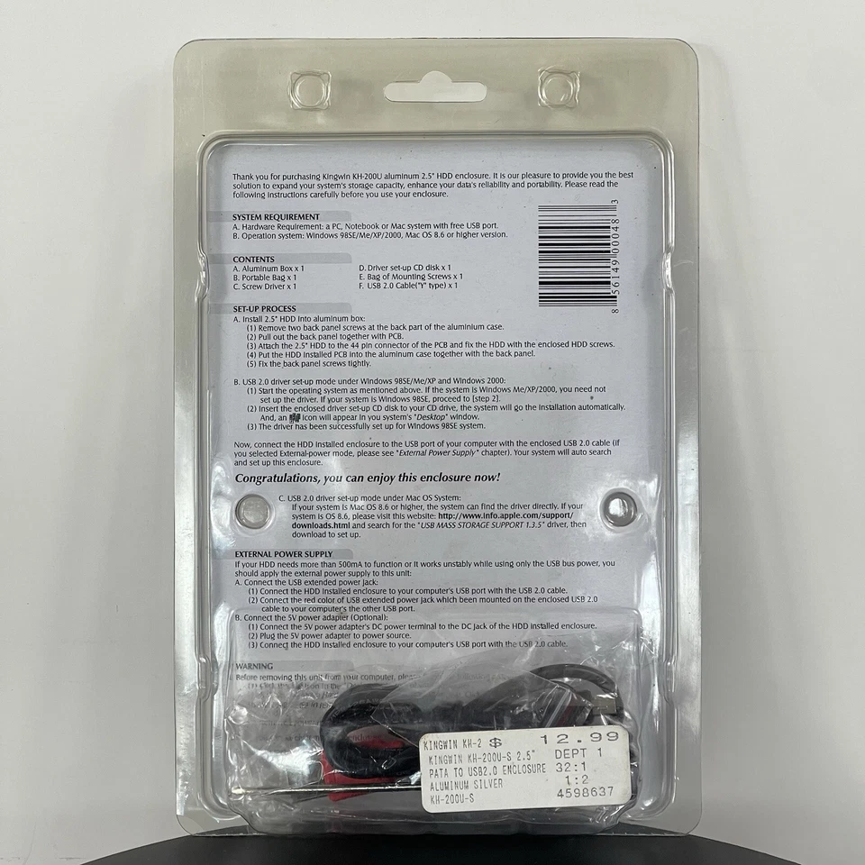 KINGWIN KH-200U-BK Aluminum alloy 2.5 Silver USB 2.0 External Enclosure (New) - Image 2 of 4