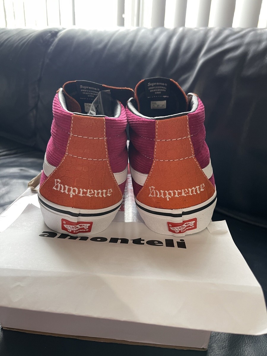 BRAND NEW SUPREME VANS SK8-MID CROCODILE CORDUROY - FUCHSIA - FW18