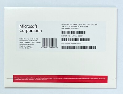 Microsoft Windows Server 2022 Standard 64bit 24 Core DVD&Key (Neu & Versiegelt)