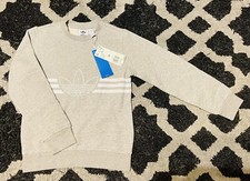 NWT adidas 45 Big Boys Fleece Sweatshirt, Grey/White Logo, Sz XS 7-8 