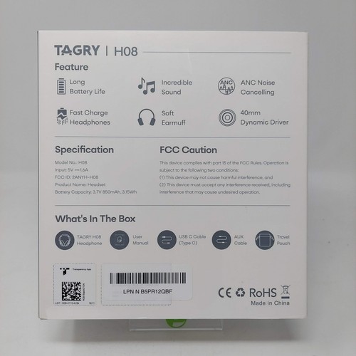 TAGRY H08 Active Noise Cancelling Headphones Over Ear Bluetooth - Zdjęcie 6 z 7
