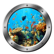 VWAQ Coral Reef Wall Decal Porthole Ocean School Of Fish Wall Sticker Home Decor