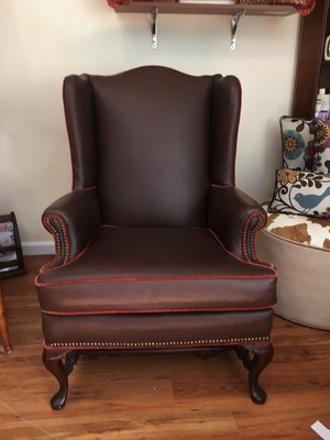Brown Leather Wingback Chair With Head To Head Nails Ebay