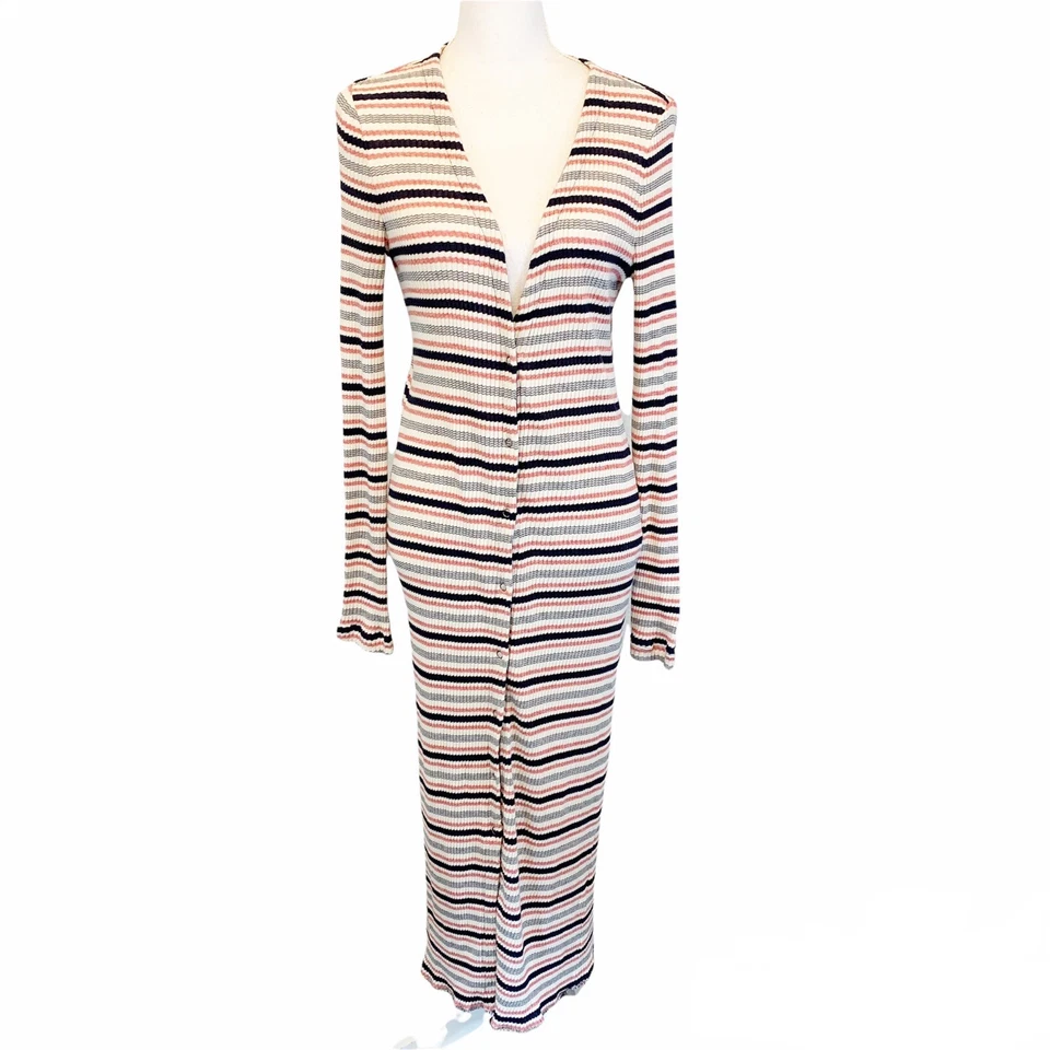 Three Dots Womens Medium Nenita Snap Button Down Cardigan Long Striped Ribbed - Image 2 of 4