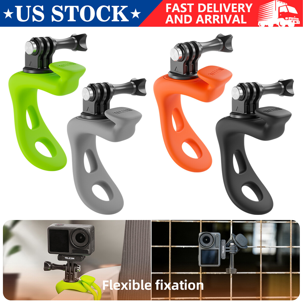 360° TELESIN Camera Mount Silicone Flexible Bracket For GoPro 12