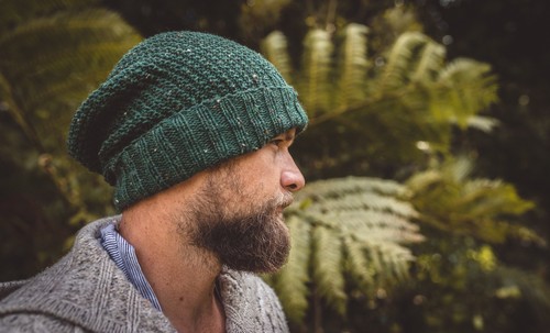 Green Wool Knit Handmade Men Beanie Hat 