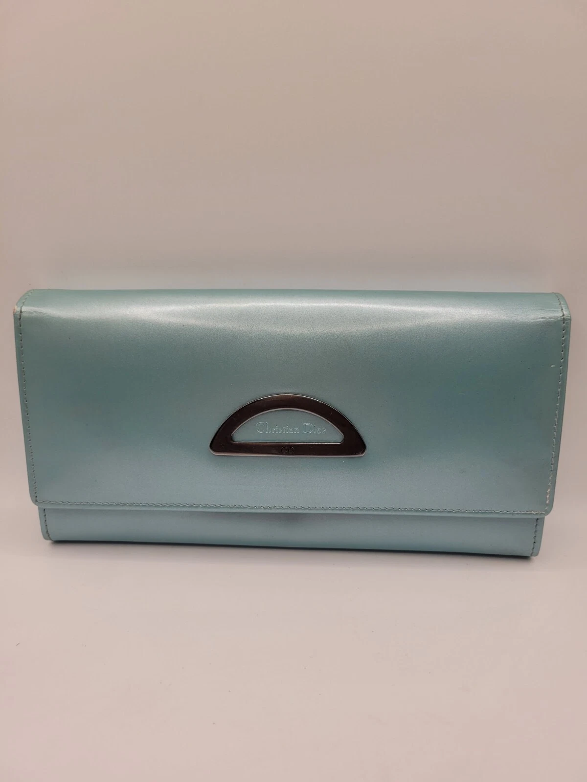 Portefeuille Christian Dior Continental cuir verni turquoise