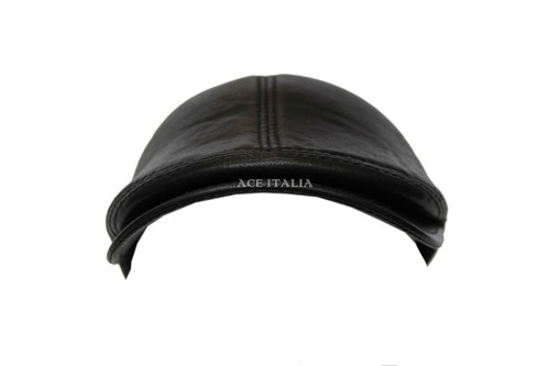 Newsboy Baker Boy Ascot Ivy Drive Golf Black Genuine Leather Snap Brim Cap Hat - Picture 2 of 8