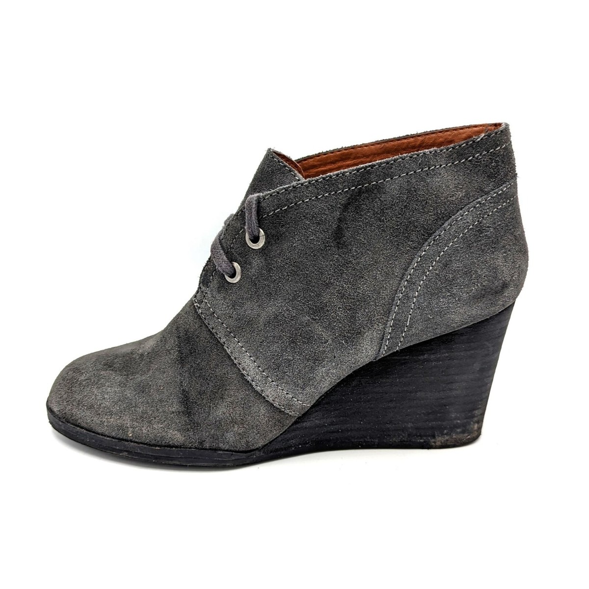 Lucky Brand LX Sway Gray Blue SUEDE Leather Wedge Heel Boots