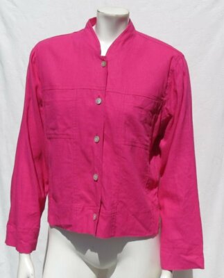 NATURALLY YOURS Honolulu Hawaii Fuchsia Pink Linen Rayon Shirt Blouse Top US M L