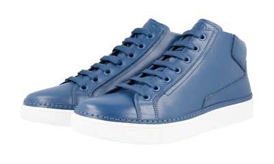 PRADA Leder Downtown High-Top Sneaker - Kobalt Blau Aviazione - NEU
