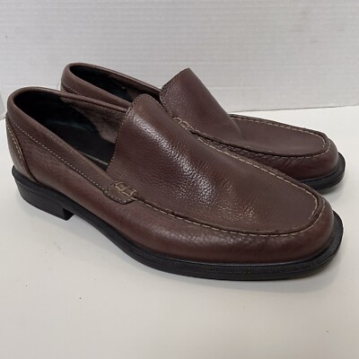 Rockport Mens 9.5 9.5M Thatcher Leather Slip On Loafers Moc Shoes Brown APM2801D