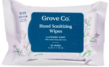 Grove Lavender Scent Hand Sanitizing Wipes 30 Pack Kills 99.9% Germs Made in USA