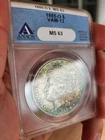 1885-O toned error VAM 13 Morgan Silver Dollar - ANACS MS 63 BLUE TONING!