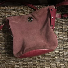 Marc Jacobs C-Lock Suede & Leather Bucket Bag in a deep red