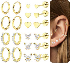 Surgical Steel Flat Back Earrings Hypoallergenic 14K Gold Plated Cartilage Earri