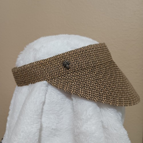Tommy Bahama Woven Paper Braid Visor Hat Tan Black Houndstooth Adjustable