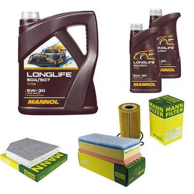 MANN Inspektionspaket 7L MANNOL Longlife 504/507 5W-30 für Audi A4 Avant 8K5