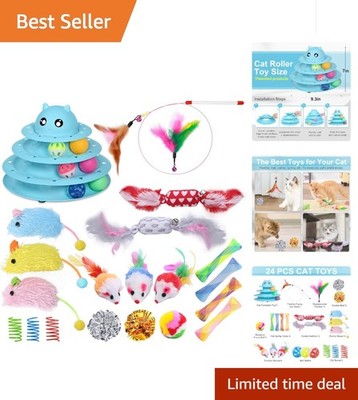 Exciting 24 PCS Cat Play Set - Turntable Rolling Fun for Indoor Kitties