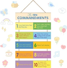 The Ten Commandments Christian Home Wall Decor Art, Wooden Hanging Kids 