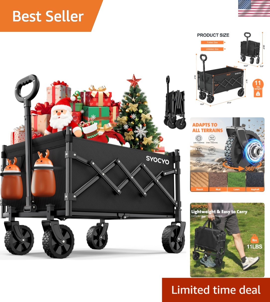 Elegante carro plegable - 220 lb de capacidad para exteriores y compras