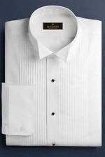 Classic Men's White Tuxedo Shirt Wing Tip Collar Pleated Front French Cuffs